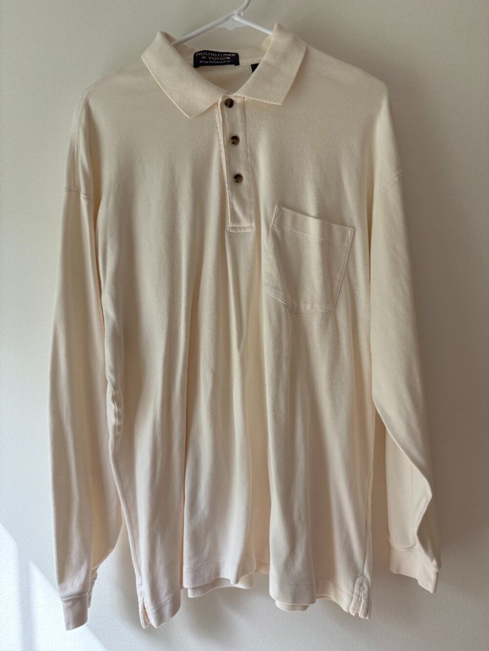 Roundtree Yorke Cream Fine Pima Cotton Long Sleeve Polo Shirt XL